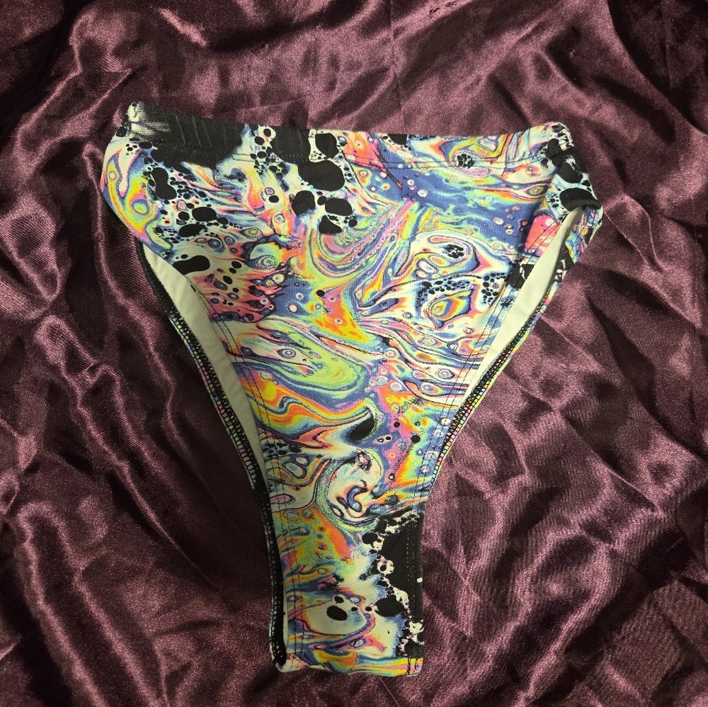 High-Waist Neon Marble Print Bikini Bottom - Multicolor